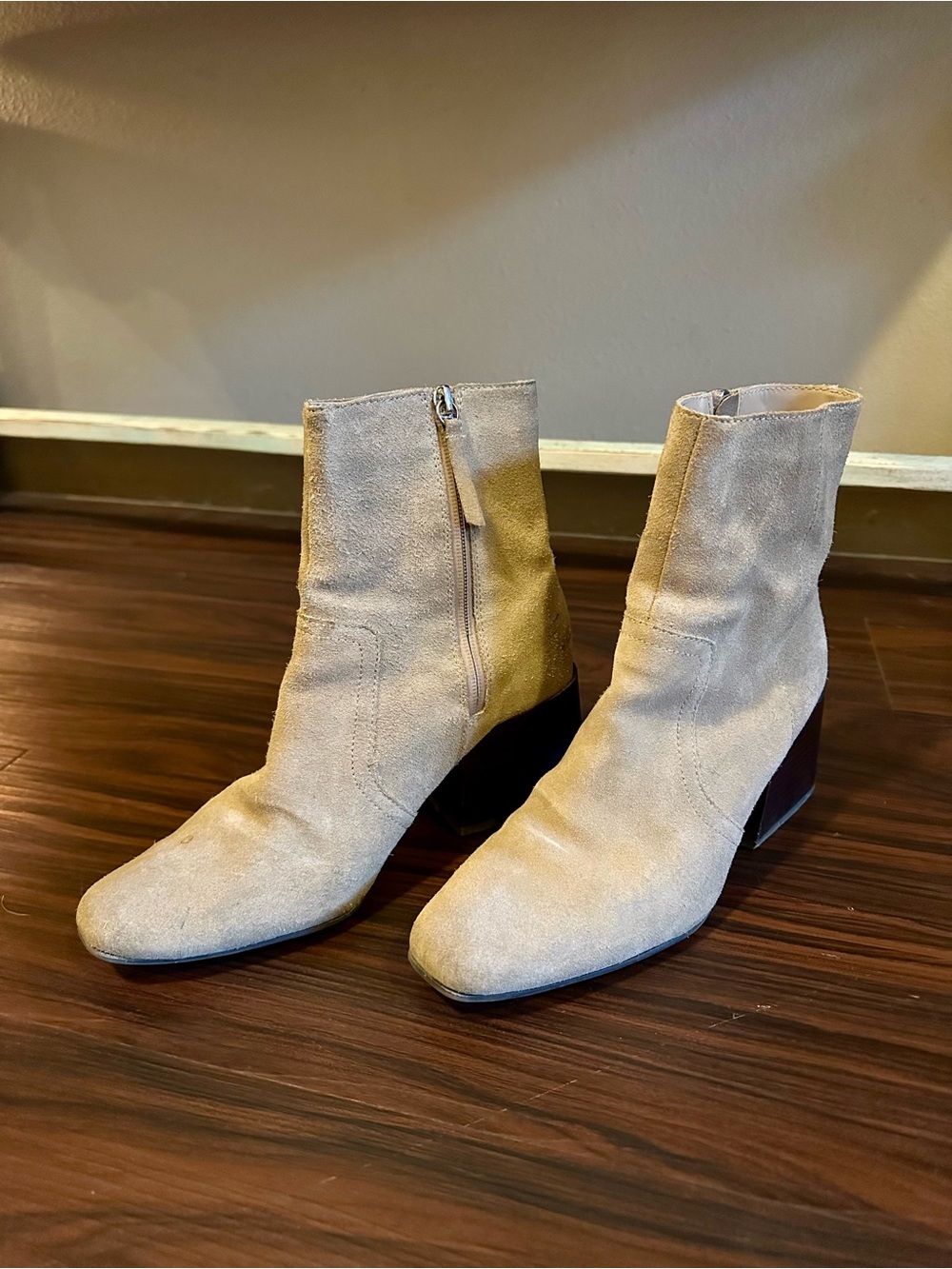 Salome Cream Suede Ankle Boots with Block Heel